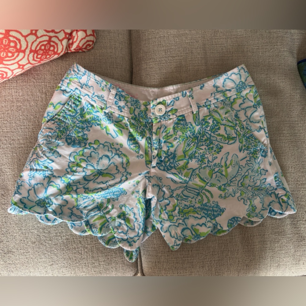 Lilly Pulitzer Blue & Lime Floral Scalloped Shorts